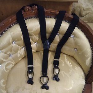 Gillmons Black Leather Button End Y-Back Suspenders